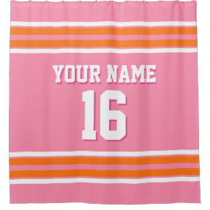 Flamingo Pink Orange White Stripes Sports Jersey Shower Curtain