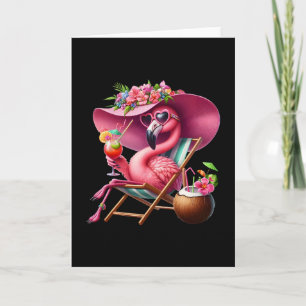 Flamingo Pink Palm Tree Tropical Beach Summer Vaca Card