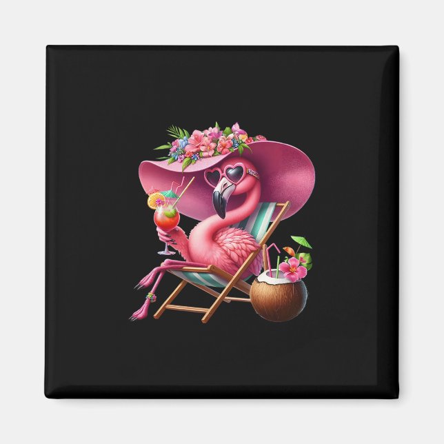 Flamingo Pink Palm Tree Tropical Beach Summer Vaca Magnet (Front)