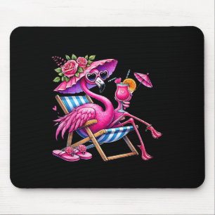 Flamingo Pink Palm Tree Tropical Beach Summer Vaca Mouse Pad