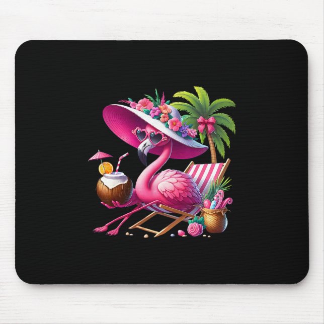 Flamingo Pink Palm Tree Tropical Beach Summer Vaca Mouse Pad (Front)