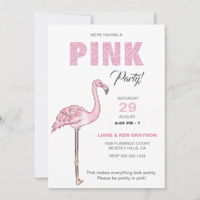 Flamingo Pink Party Invitation (Front)