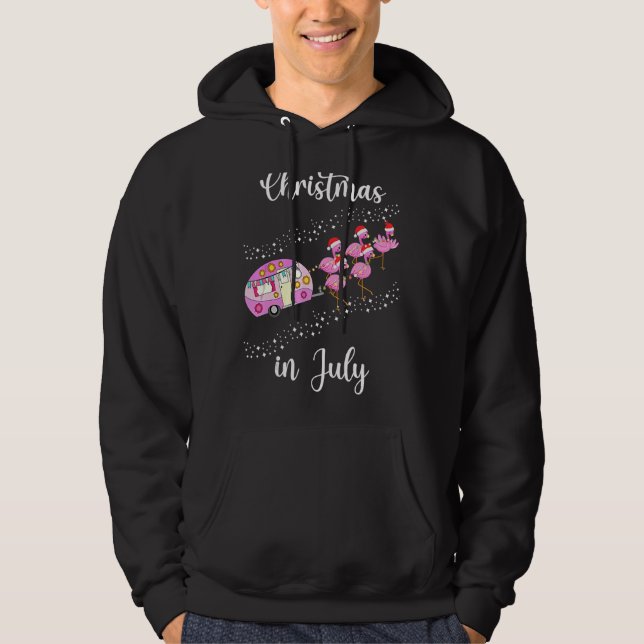 Flamingo Pink Retro Camping Car Christmas In July Hoodie (Front)