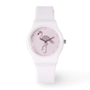 Flamingo Pink Roses Flamingos Clock Watch