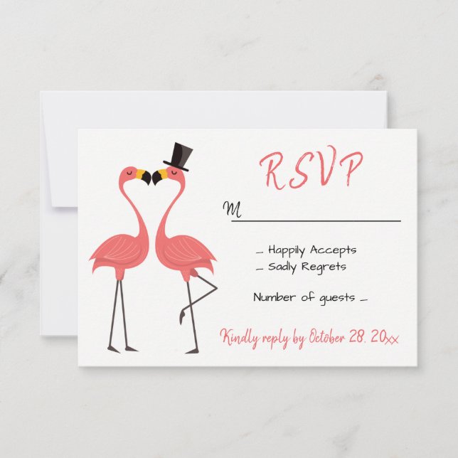 Flamingo Pink RSVP Wedding Tropical Party Beach (Front)