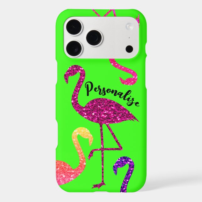 Flamingo pink sparkles Personalise neon green (Back)