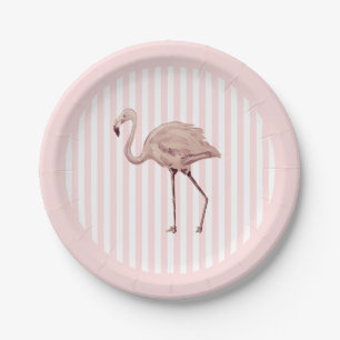 Flamingo Pink Stripe Birthday Tropical Paper Plate
