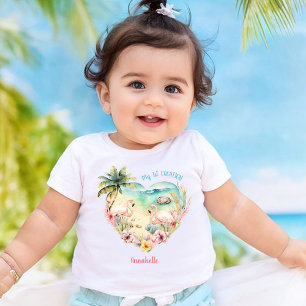 Flamingo Pink Summer Vacation Tropical Girl Beach Baby T-Shirt