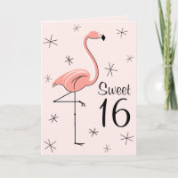 Flamingo Pink Sweet 16 greetings card vertical