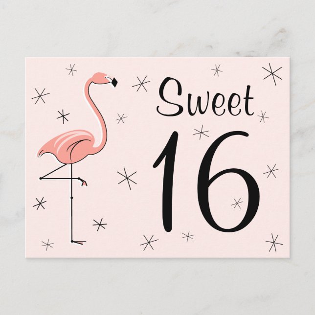 Flamingo Pink "Sweet 16" postcard (Front)