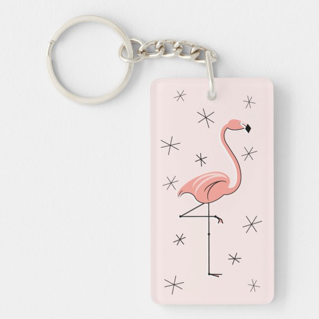 Flamingo Pink 'Text' back acrylic rectangle Key Ring (Front)