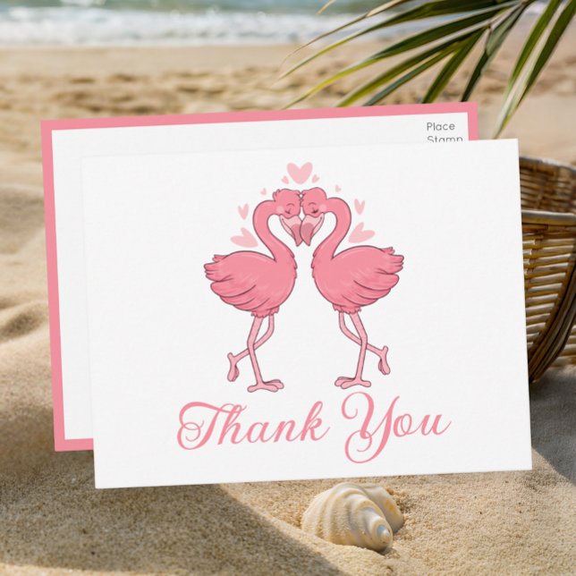 Flamingo Pink Tropical Beach Wedding Thank You Postcard (Creator Uploaded)