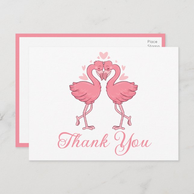 Flamingo Pink Tropical Beach Wedding Thank You Postcard (Front/Back)