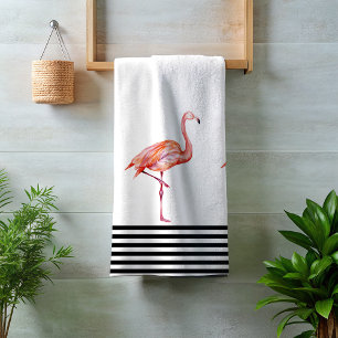 Flamingo Pink Tropical Teal Black White Fun Bath Towel Set