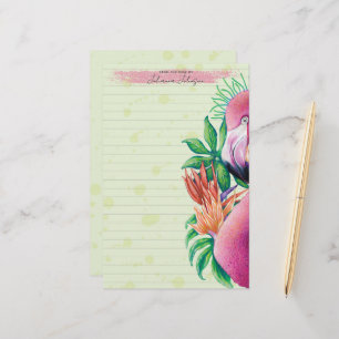 Flamingo pink tropical watercolor Stationery Paper