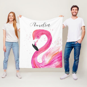 Flamingo Pink watercolor Cute Nursery Art Bird Fleece Blanket