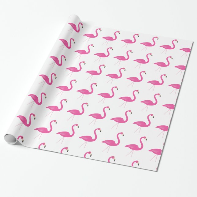 Flamingo Pink & White Wrapping Paper (Unrolled)