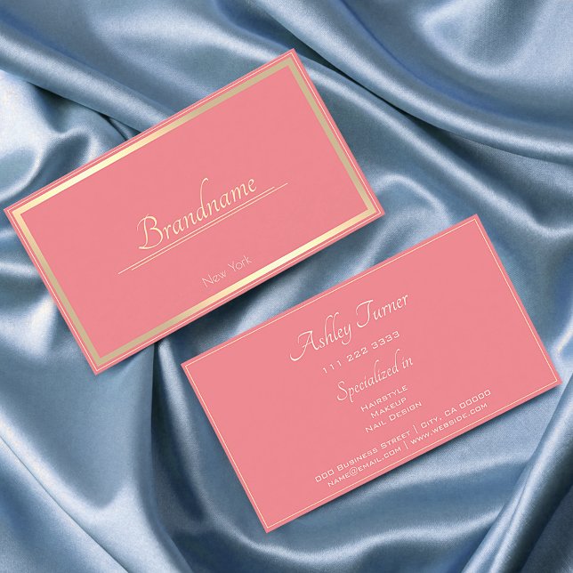 Flamingo Pink with Pretty Gold Frame Print Business Card (Creator Uploaded)