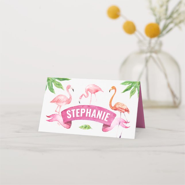 Flamingo Place Card, Tropical Place Card (Front)