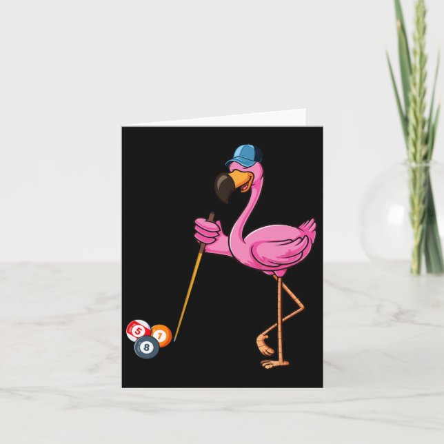 Flamingo Playing Billiards Costume Billiards Playe Card (Front)