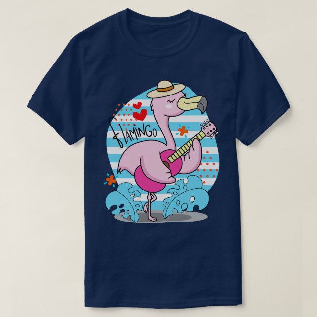 Flamingo Playing Guitar Illustration  T-Shirt (Design Front)