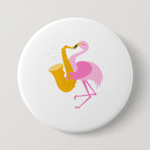 Flamingo Playing Saxophone Saxophonist Funn 7.5 Cm Round Badge