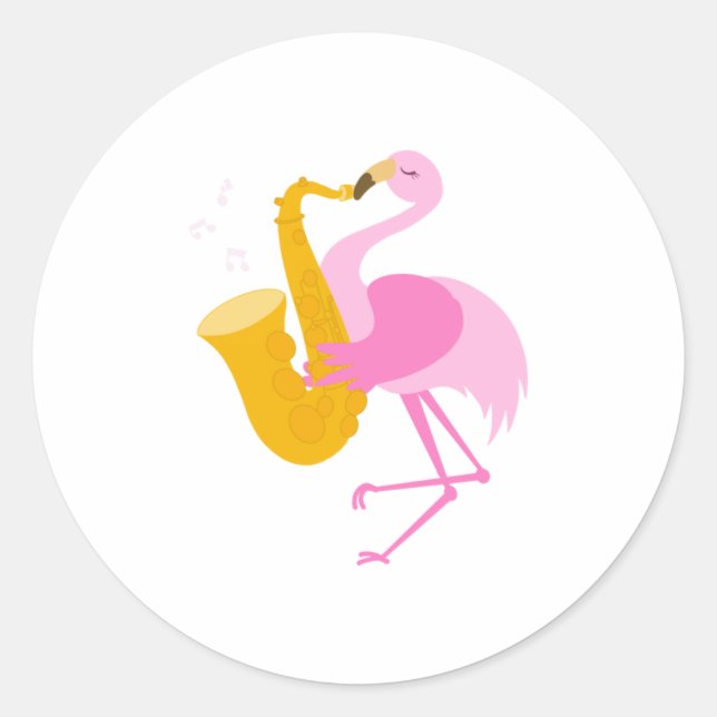 Flamingo Playing Saxophone  Saxophonist Funn Classic Round Sticker (Front)