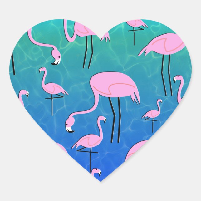 Flamingo Pond Heart Sticker (Front)