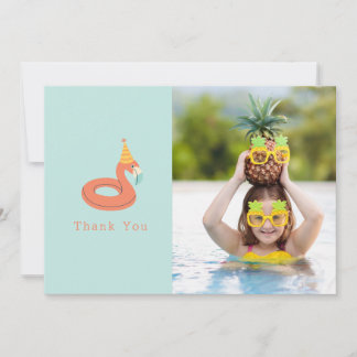 flamingo pool birthday party photo thank you card