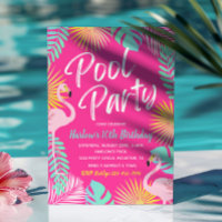 Flamingo Pool Party Birthday Invitation