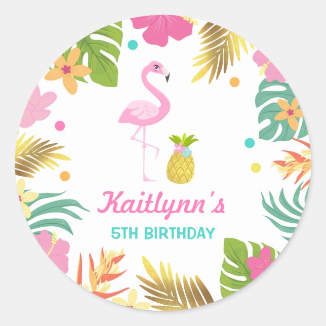 Flamingo Pool Party Favour Tag Sticker Seal (Front)
