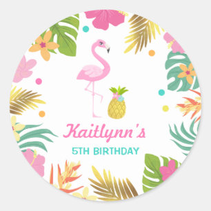 Flamingo Pool Party Favour Tag Sticker Seal