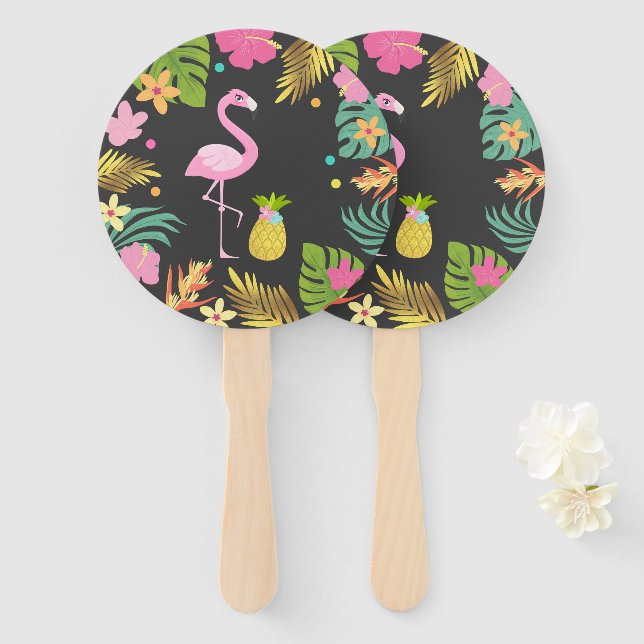 Flamingo Pool Party Hand Fan Flamingo Party Favour (Front and Back)