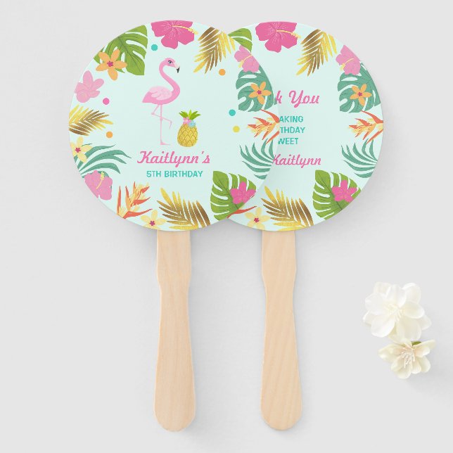 Flamingo Pool Party Hand Fan Flamingo Party Favour (Front and Back)