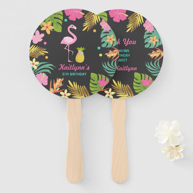 Flamingo Pool Party Hand Fan Flamingo Party Favour (Front and Back)