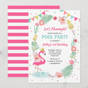 Flamingo Pool party invitation Tropical Birthday