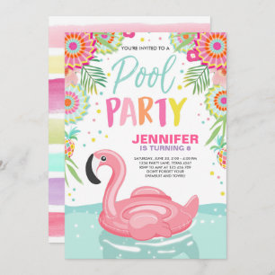 Flamingo Pool party invitation Tropical Pool float