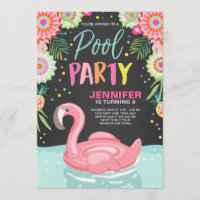 Flamingo Pool party invitation Tropical Pool float