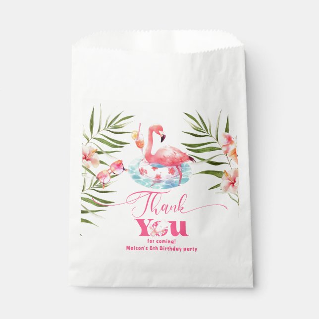 Flamingo pool party pink girl birthday favour bags (Front)
