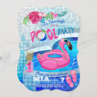 Flamingo Pool Party, Tropical Birthday Invitation