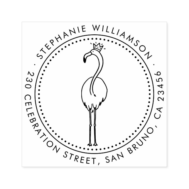 Flamingo Princess Custom Round Name Return Address Rubber Stamp (Imprint)