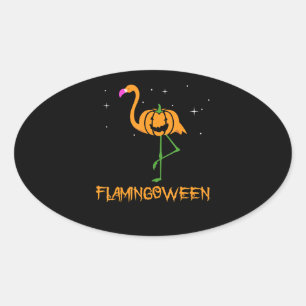 Flamingo  Pumpkin Halloween Flamingoween Bird Pink Oval Sticker