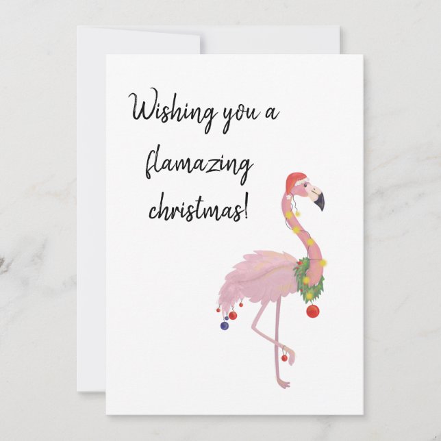 flamingo pun funny merry christmas holiday card (Front)