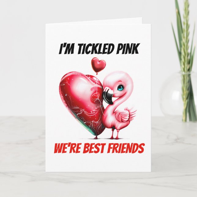 Flamingo puns | Tickled pink we're best friends  Holiday Card (Front)