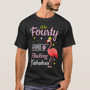 Flamingo Queen Flower Happy 40 Years And Flocking  T-Shirt