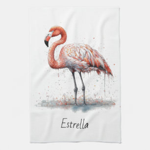 Flamingo Radiance: Tropical Watercolor, custom Tea Towel