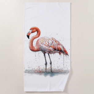 Flamingo Radiance: Watercolor Art Beach Towel
