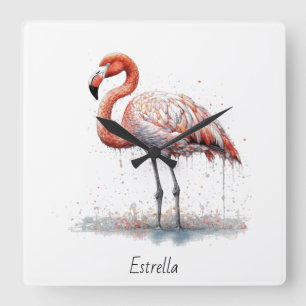  Flamingo Radiance: Watercolor Art, custom Square Wall Clock