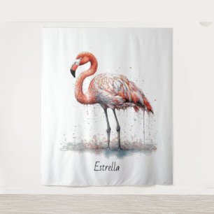  Flamingo Radiance: Watercolor Art, custom Tapestry