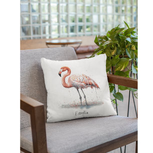 Flamingo Radiance: Watercolor Flamingo, custom Cushion
